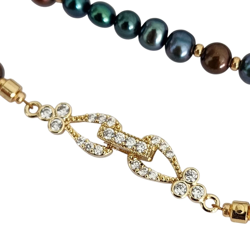 Vintage pearl necklace gold filigree clasp blue brown baby pearls A0215 -Q5 -Q2